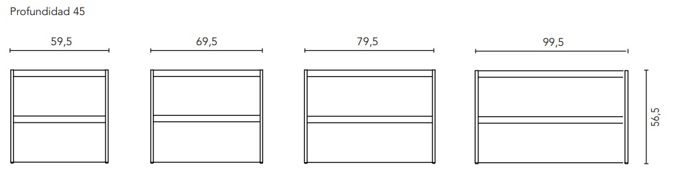 Medidas del conjunto mueble de 2 cajones compacto SANSA - ROYO