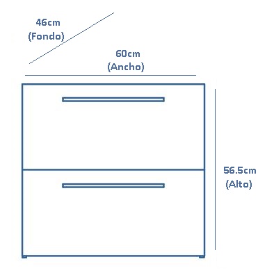 Medidas del mueble de baño de 2 cajones NISY + lavabo ENZO - ROYO