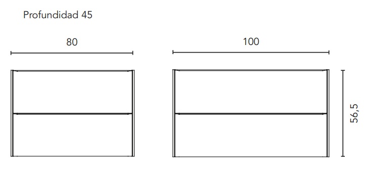 Medidas del conjunto mueble de 2 cajones + lavabo DAI - ROYO