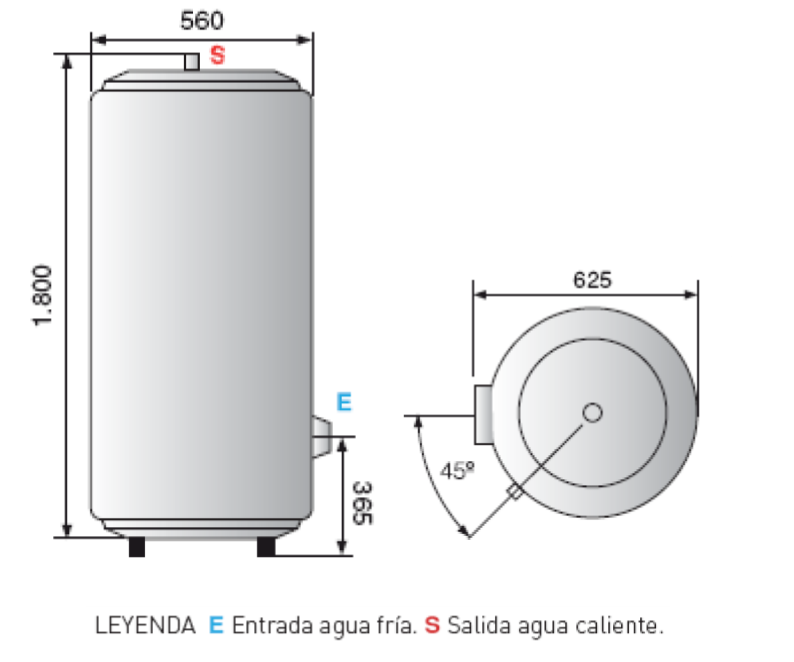 Medidas del termo eléctrico vitrificado de 300 litros - TERFORT