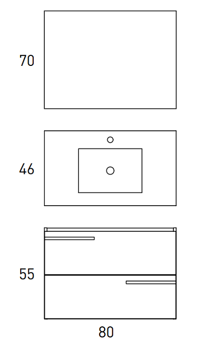 MEdidas del pack mueble + lavabo + espejo Bluetooth SCALA - VISOBATH