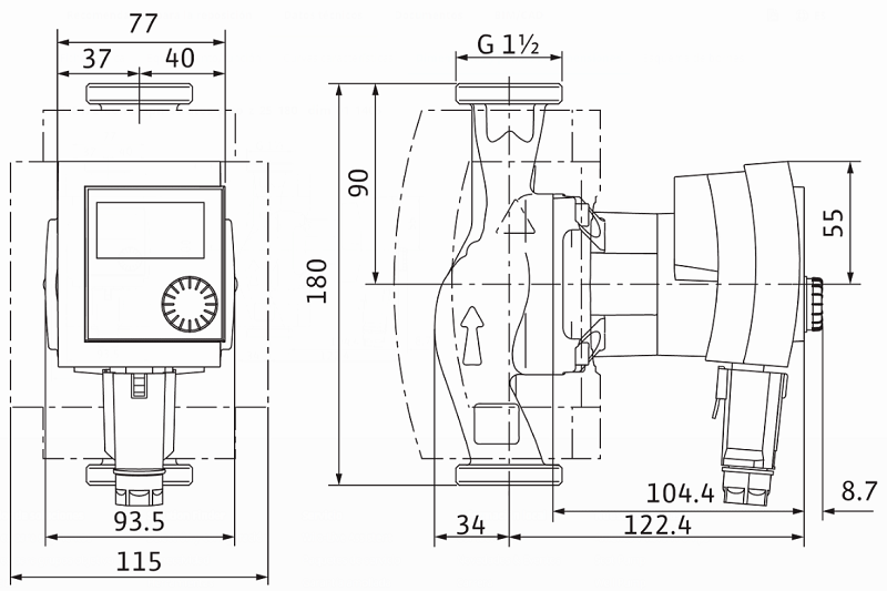 Medidas de la bomba circuladora Stratos PICO-Z 25/1-4 PN 10 de WILO